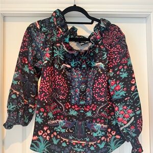 Tuckernuck Marguerite Off Shoulder Blouse Midnight Garden Floral Peacock - L